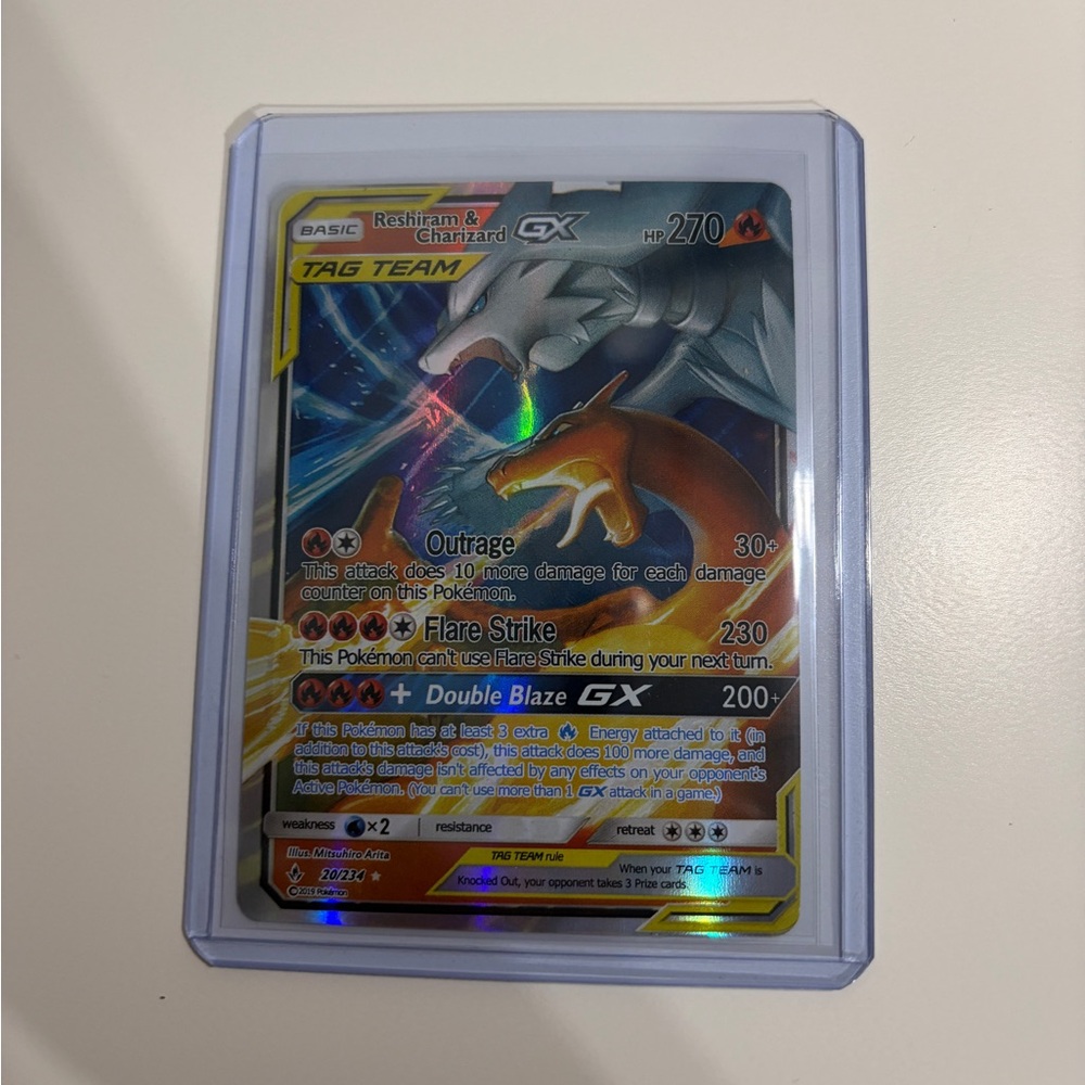 Pokemon Trading Card - Reshiram & Charizard GX - Yellow, Red, Blue